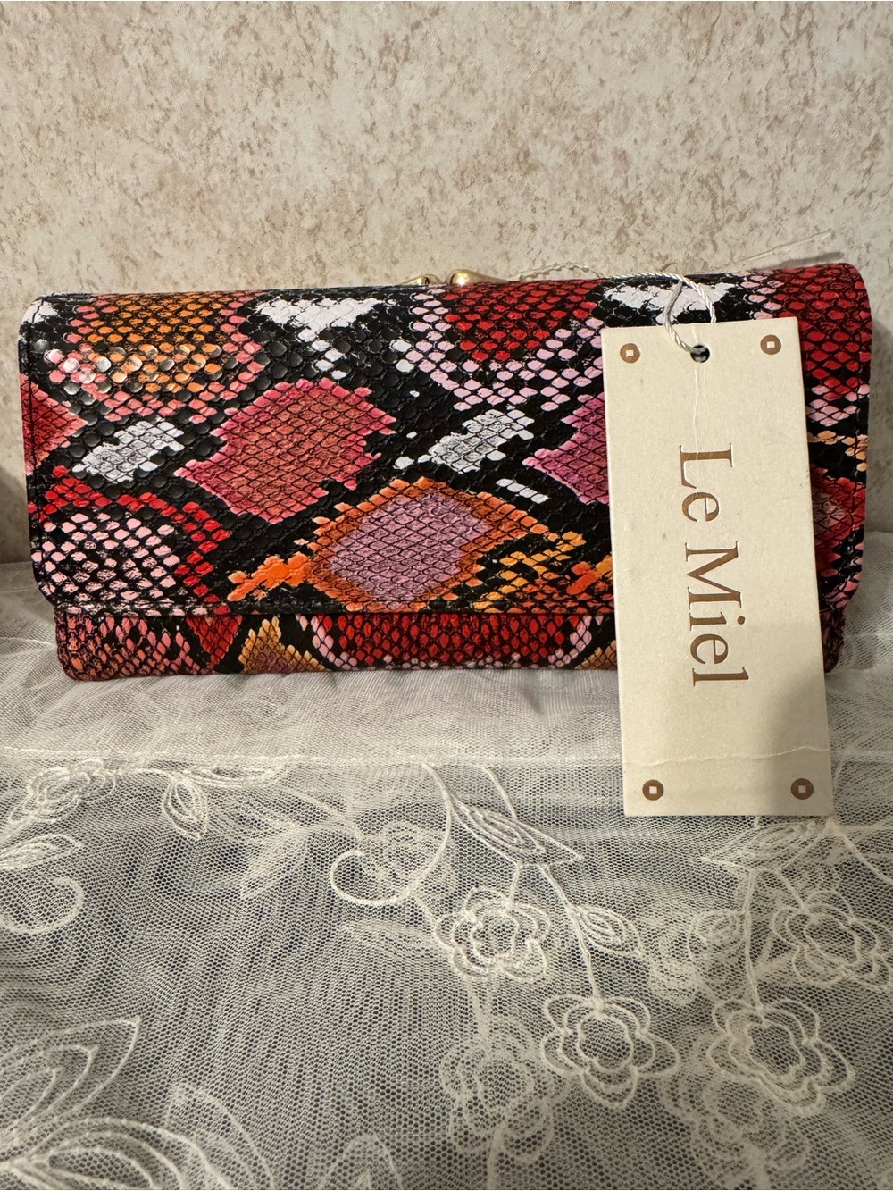 Le Miel Snake-Print Clutch Wallet in Multicolor